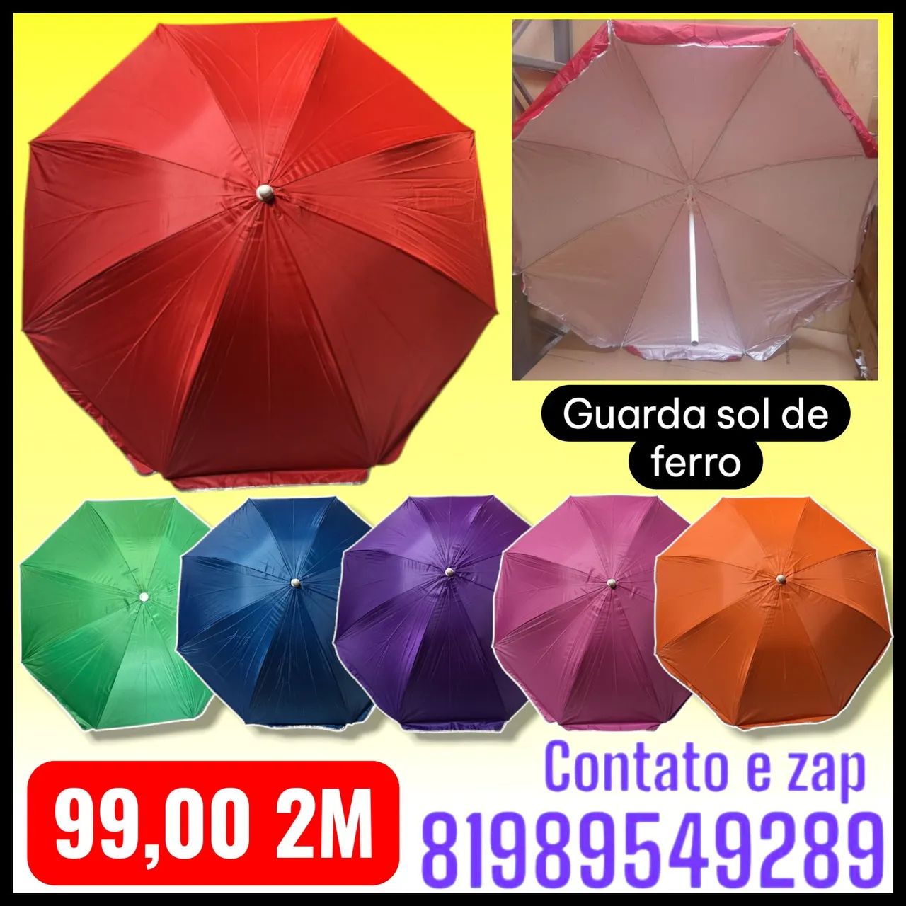 GUARDA SOL DE FERRO 2M CORES VARIADAS