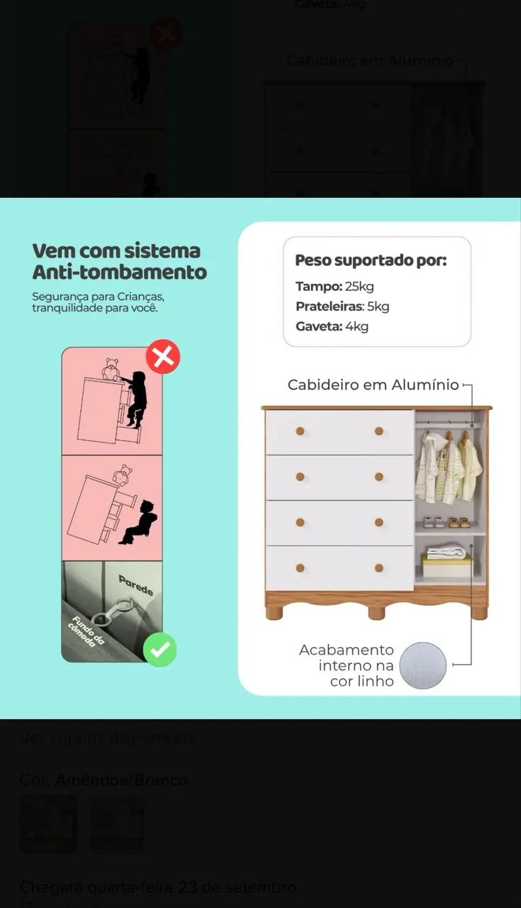 Quarto bebê berço marquesa 3 em 1 cômoda e guarda roupa 4 portas - Foto 3