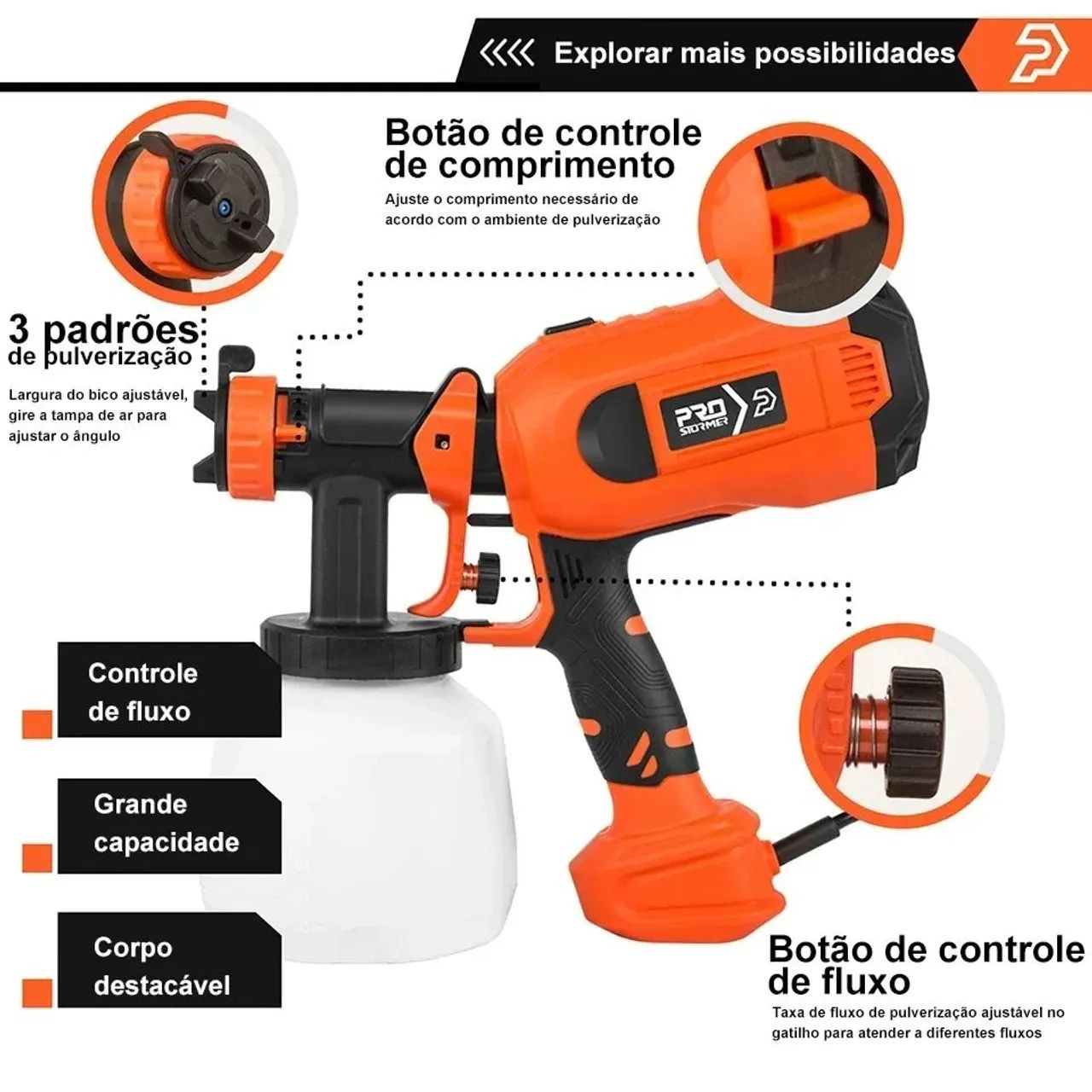 Pistola de Pintura Elétrica - ProStormer - 750Watts - Fio 220v - ECO mkt?  - Foto 6