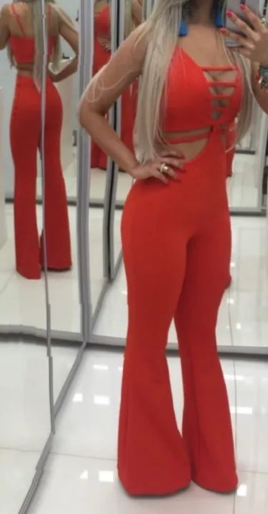 Macacão Flare decotado Vermelho-laranja tamanho 38