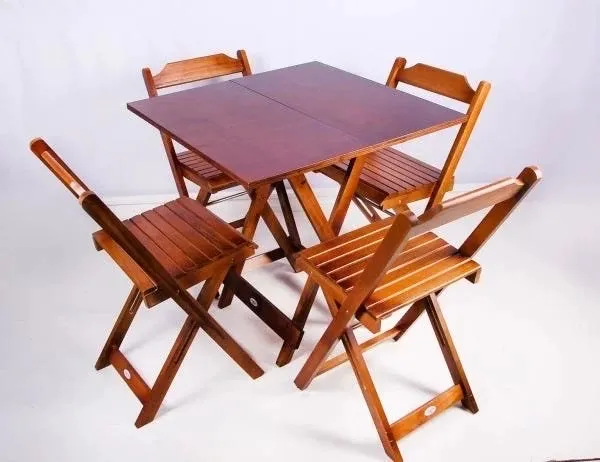 Conjunto De Mesa Bistrô De Madeira Com 4 Cadeiras Dobravel Ideal Para Bar E  Restaurante Imbuia