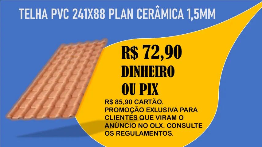 Telha Pvc Plan 241mmx88mm Cerâmica, 1,5mm R$ 72,90 Dinheiro ou Pix