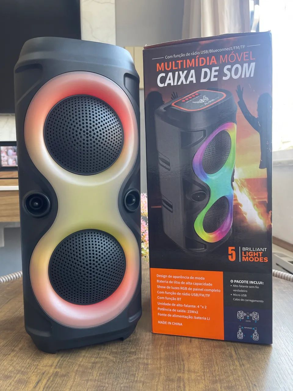 Caixa de Som 50W Bluetooth LED USB - Foto 5