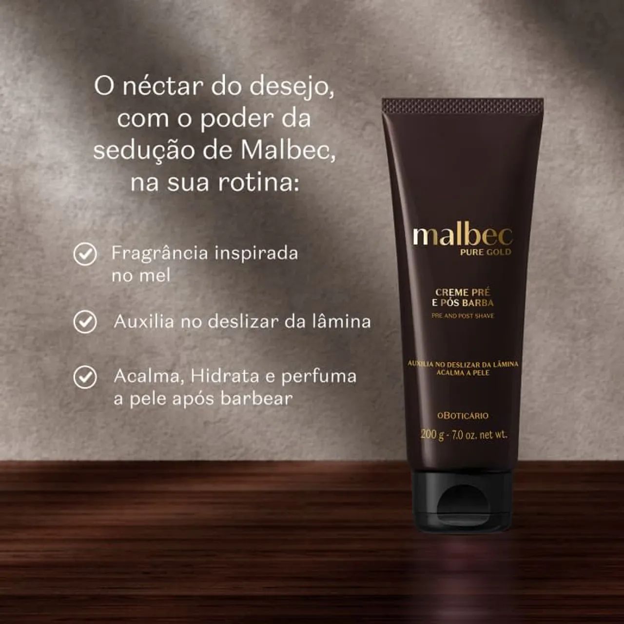 Creme Pré e Pós-Barba Malbec Pure Gold 200g - Foto 2