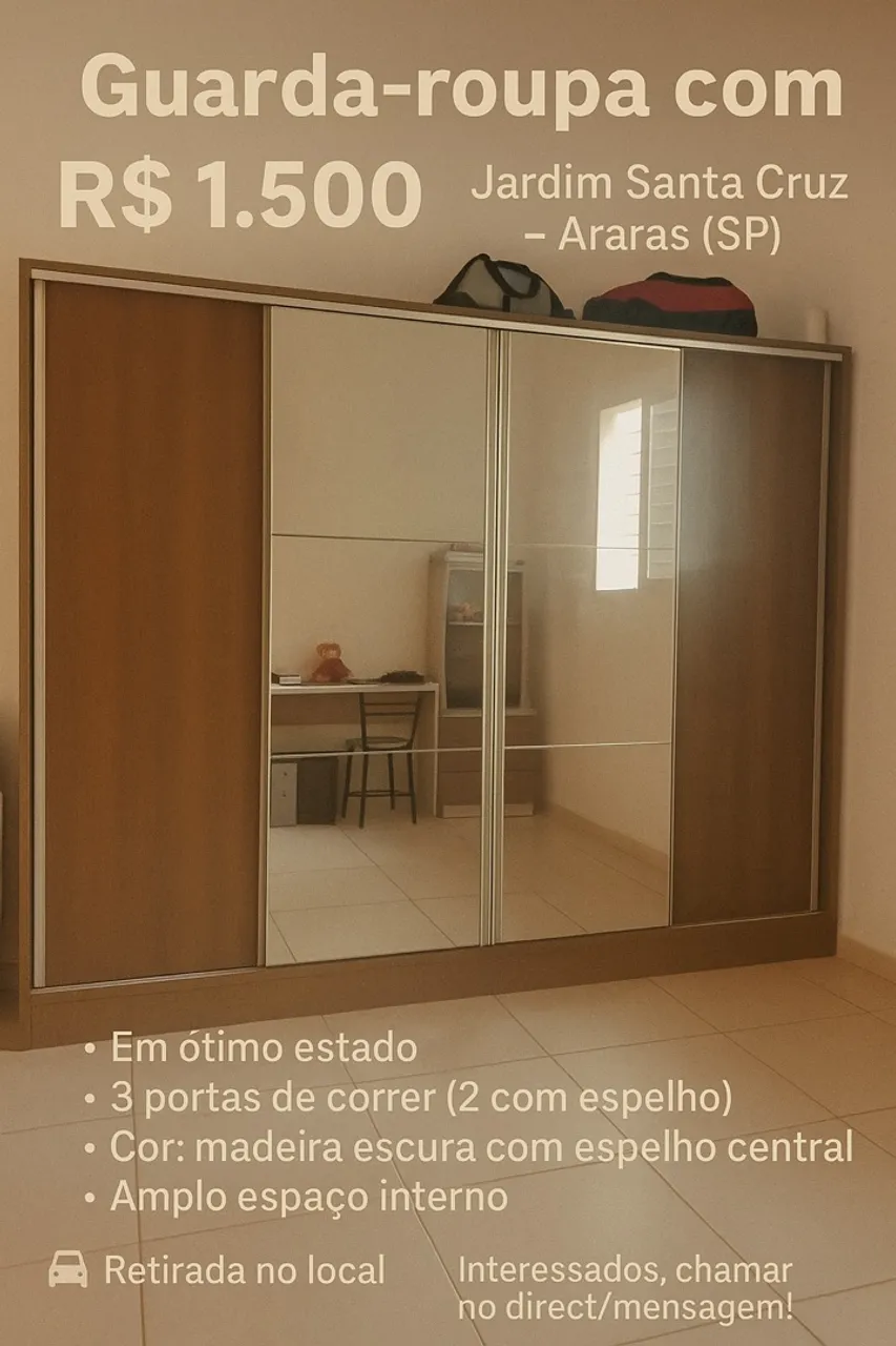 Guarda-roupa com 3 portas de correr
