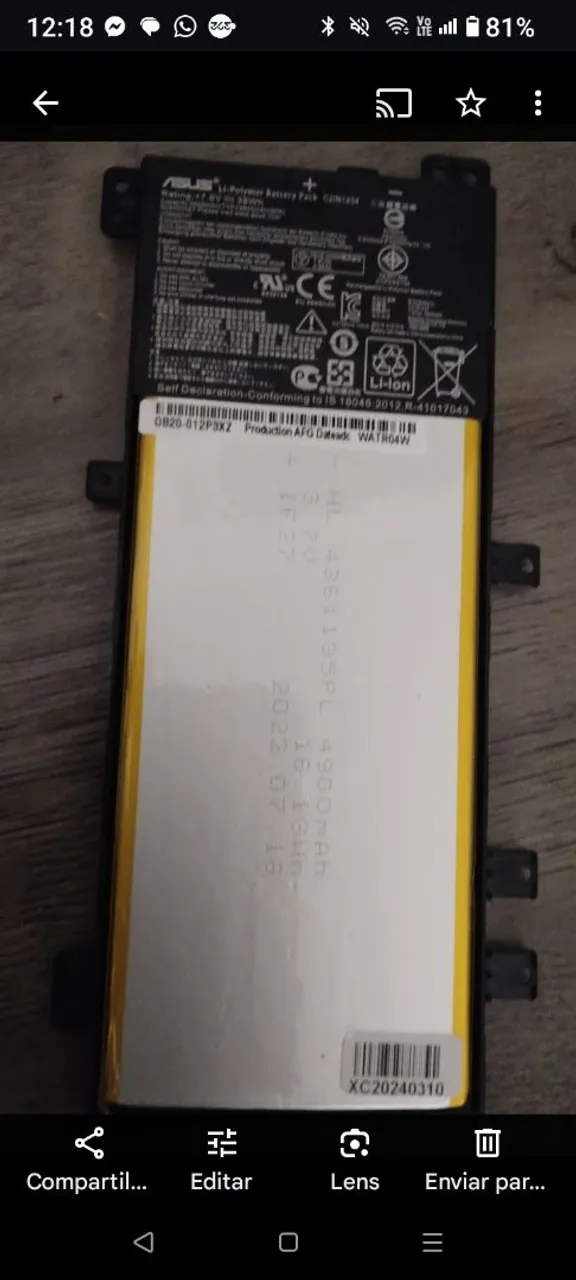 Bateria para notebook Asus