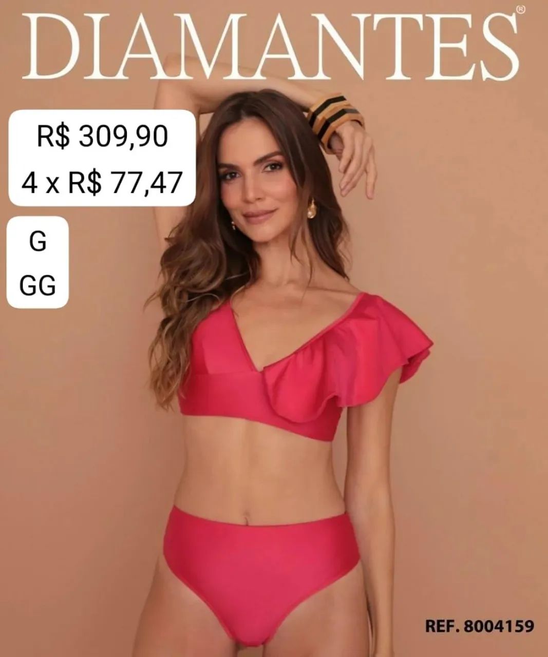 Biquíni Rosa com Detalhe de Babado - Diamantes
