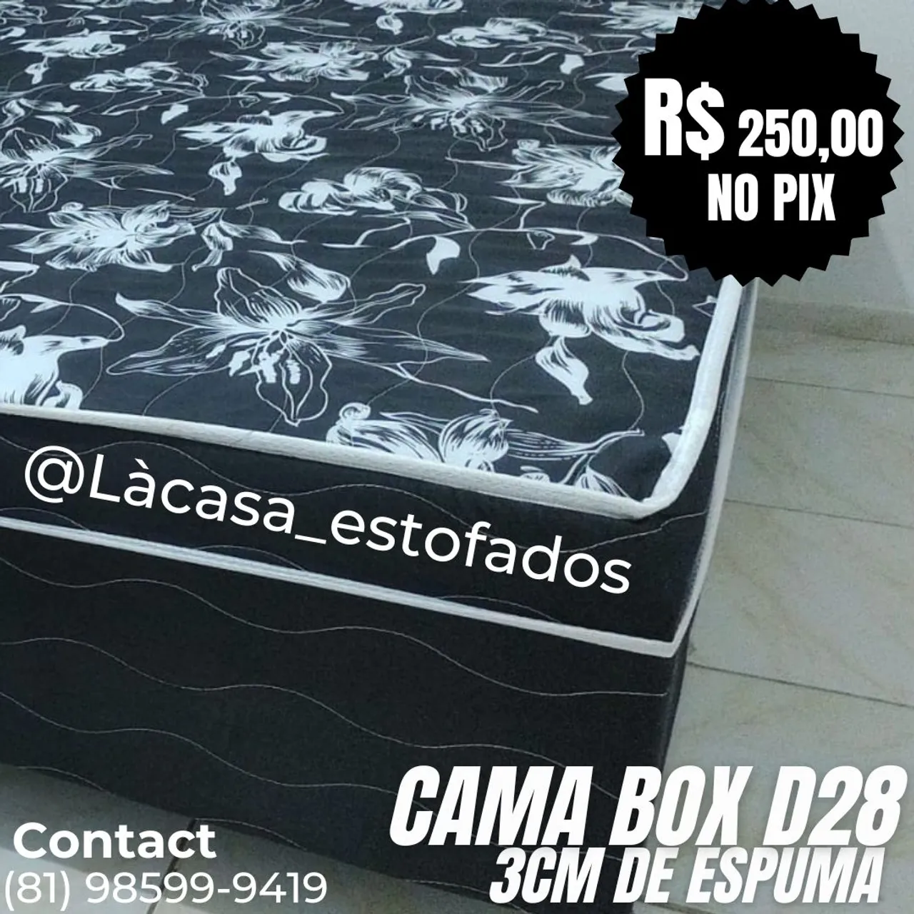 Cama Box D28 com 3cm de espuma direto da fábrica