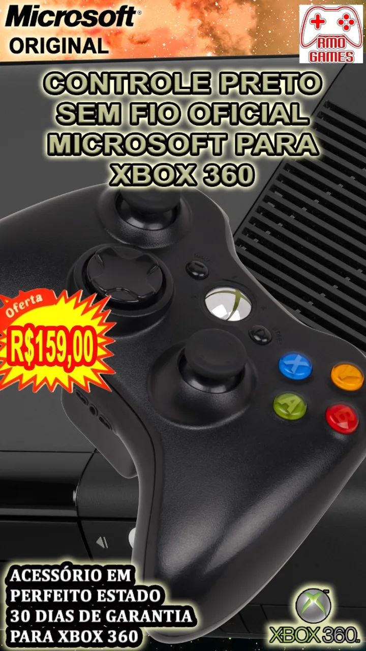 Controle Preto para Xbox 360 Original - Testado e Perfeito Estado!