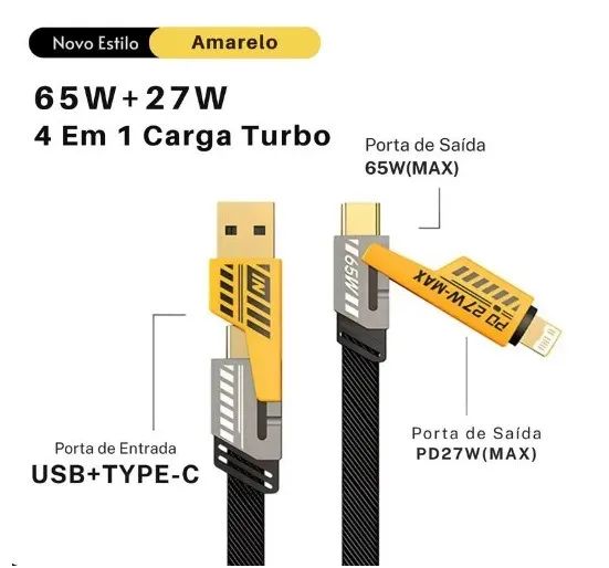 Cabo Usb Turbo 65w 4 Em 1 Tipo C X iPhone TIPOC X TIPO C 1,2m TURBO PEI-J80 - Foto 2