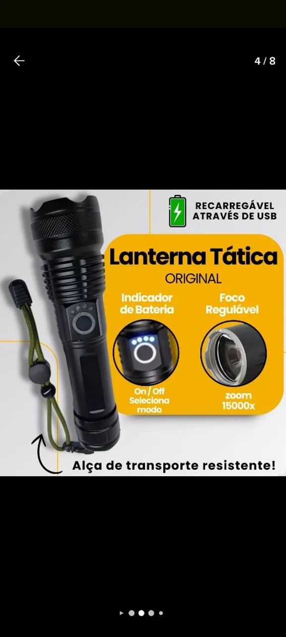 Lanterna Tática Super Potente com Bateria Recarregável - Foto 3