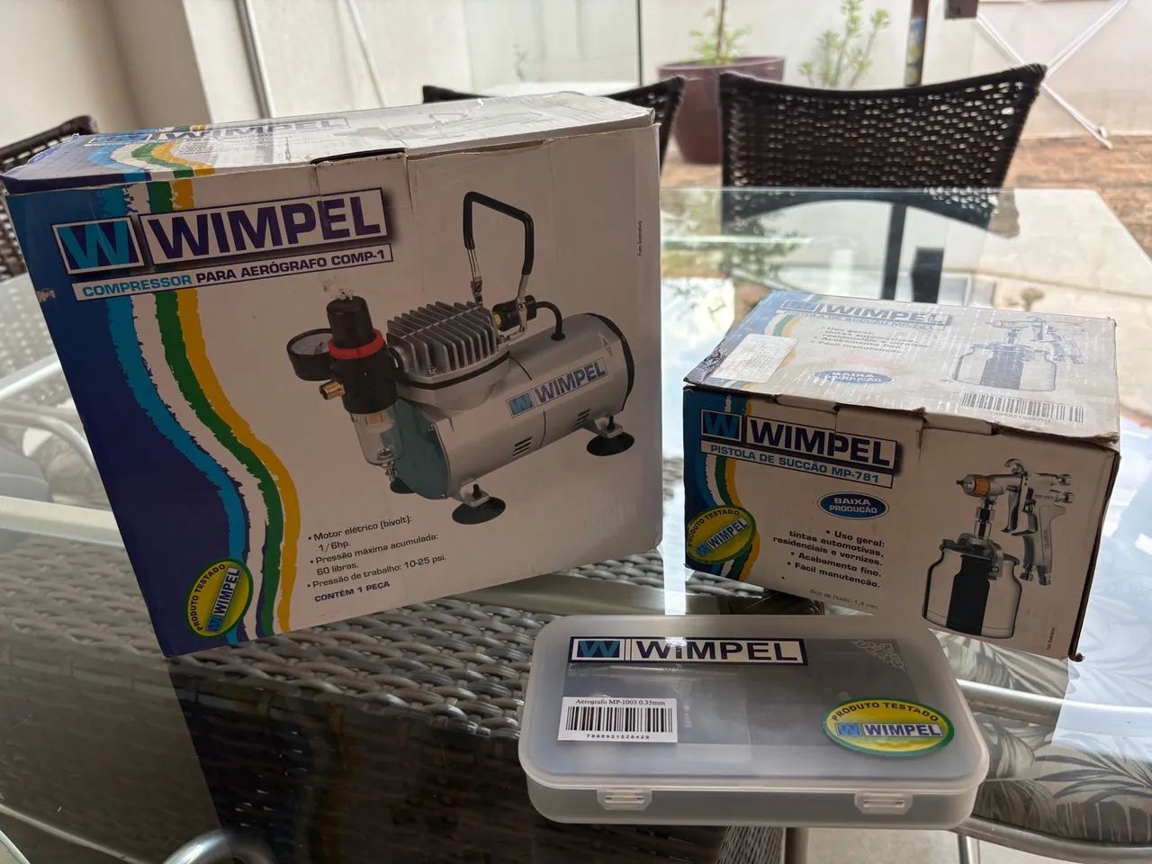 Kit de pintura compressor com pistola e aerógrafo Winpel 