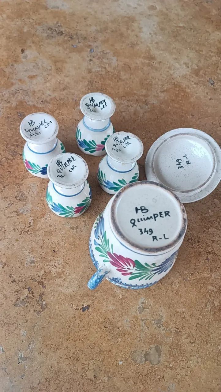 Conjunto Francês Antigo HB Quimper - Cerâmica Artesanal Pintada à Mão - Foto 3