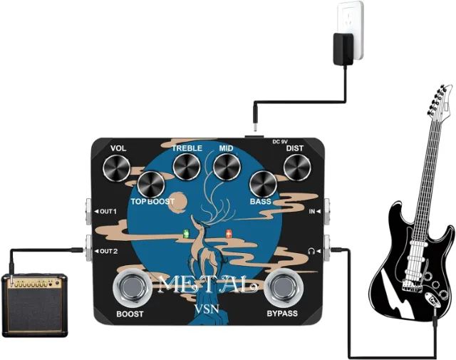 Pedal Guitarra Baixo Rowin Metal Top Boost Saída Fone Vsn Edition - Foto 3