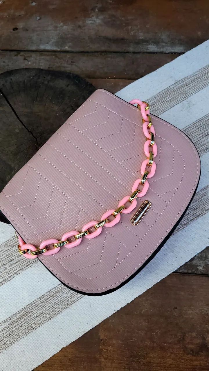PROMOÇÃO Bolsa rosa com alça longa e alça de mão removível - Foto 4