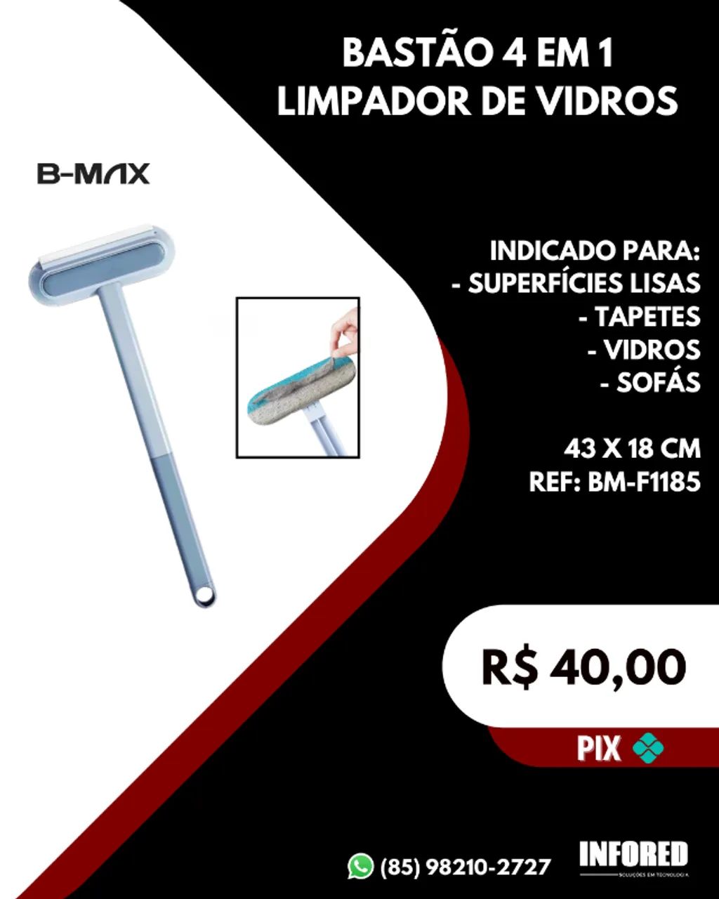 Bastão 4 em 1 limpador de vidros B-max BM-F1185