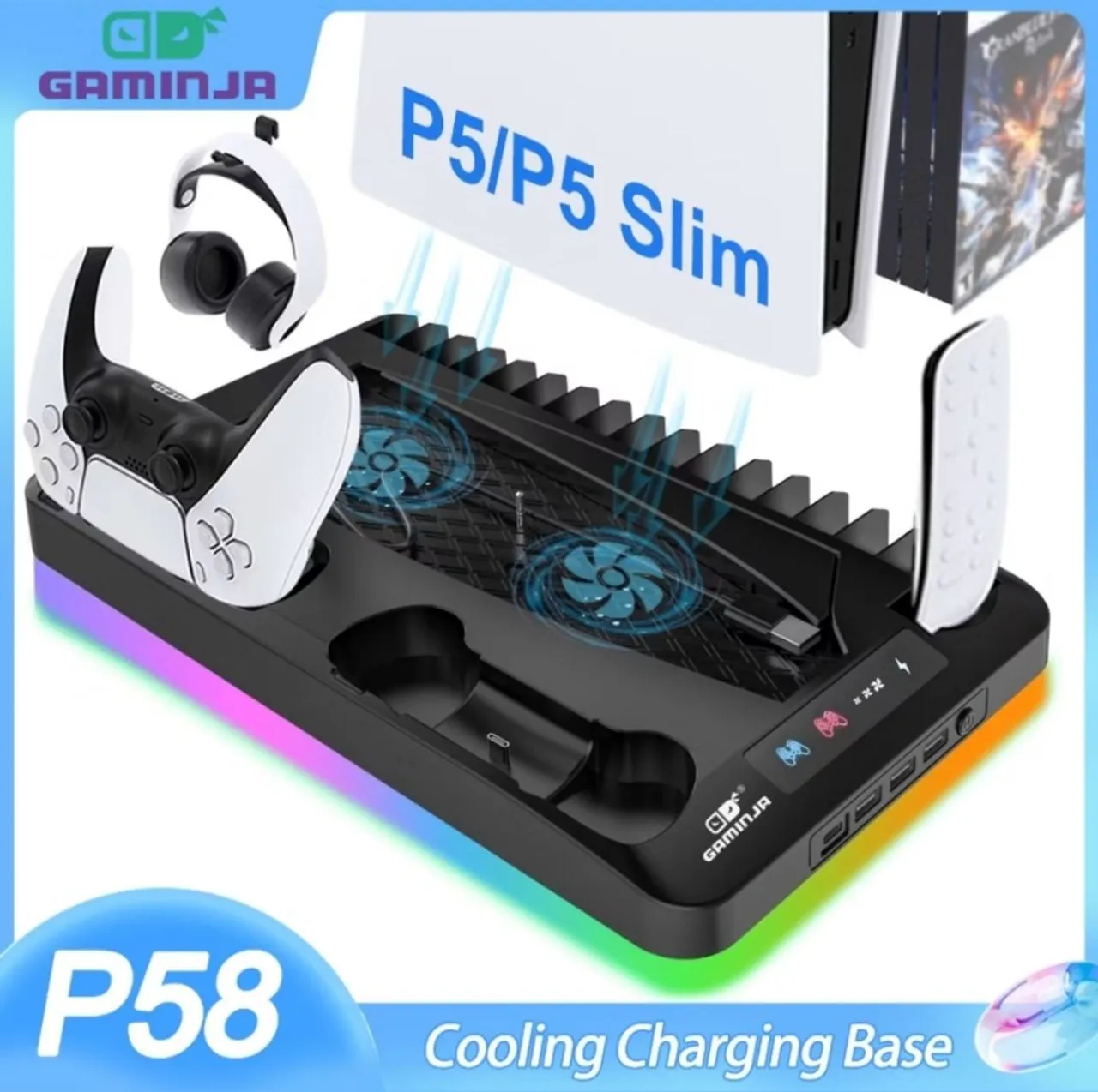 Base Carregadora e Cooler para PS5/Slim - GAMINJA P58