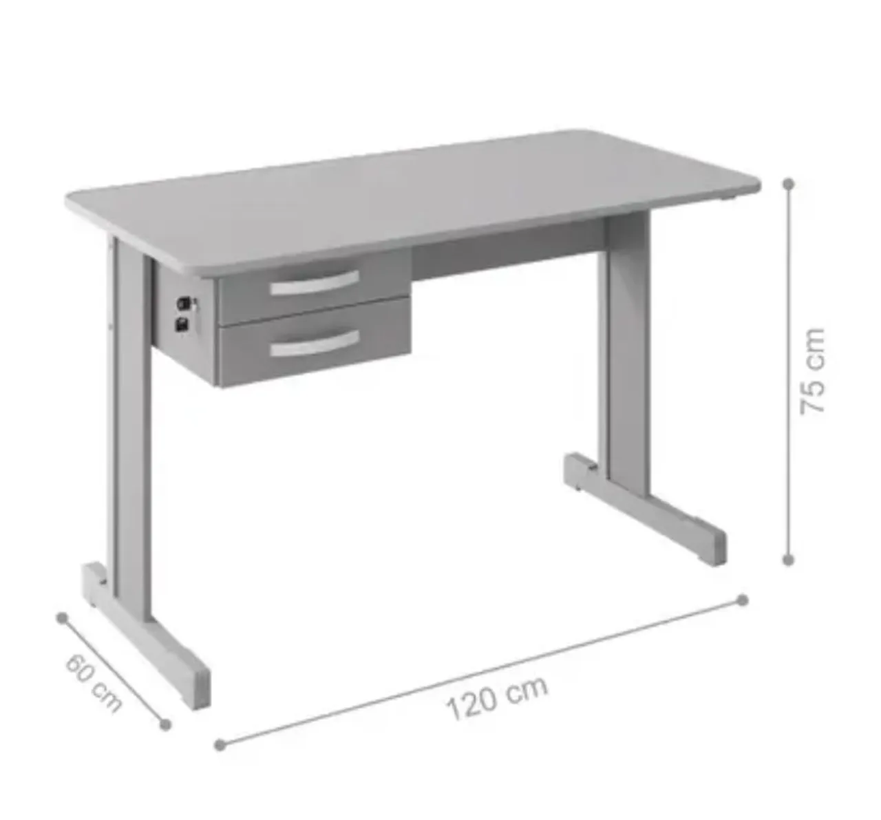 Escrivaninha Office Cinza 2 Gavetas Mesa