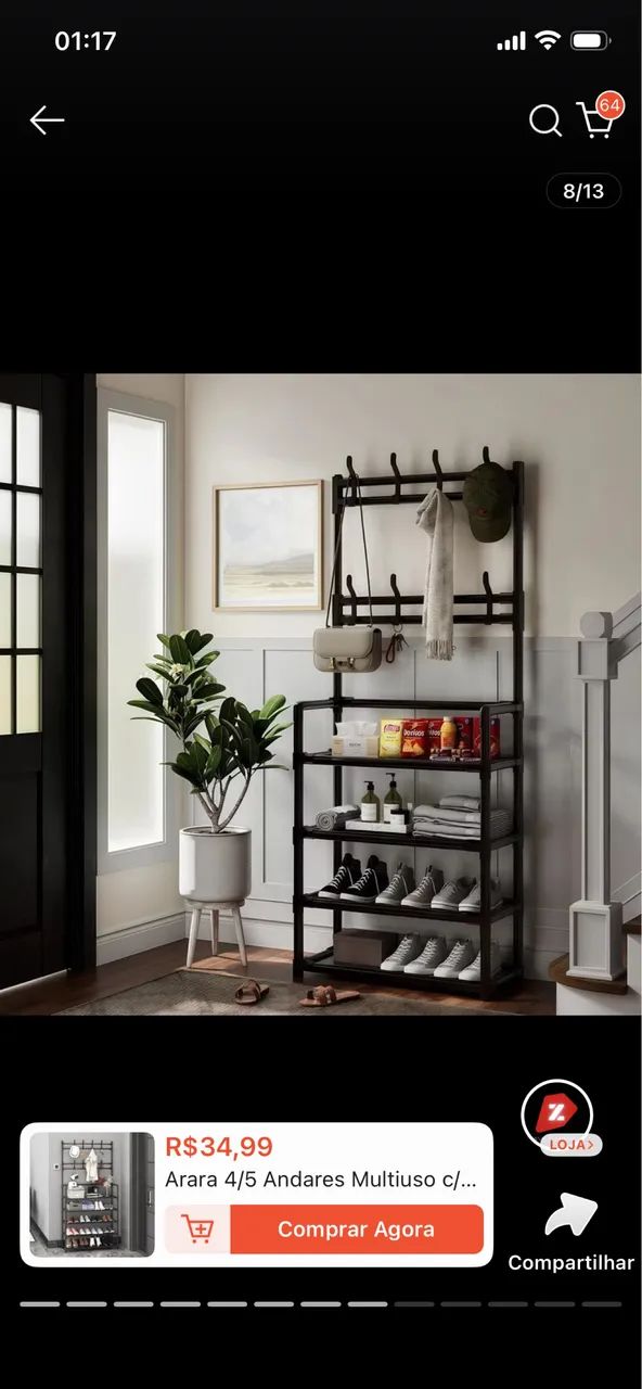  Multiuso c/ Sapateira, Cabideiro e Suporte p/ Roupas, Tênis e Closet Quarto