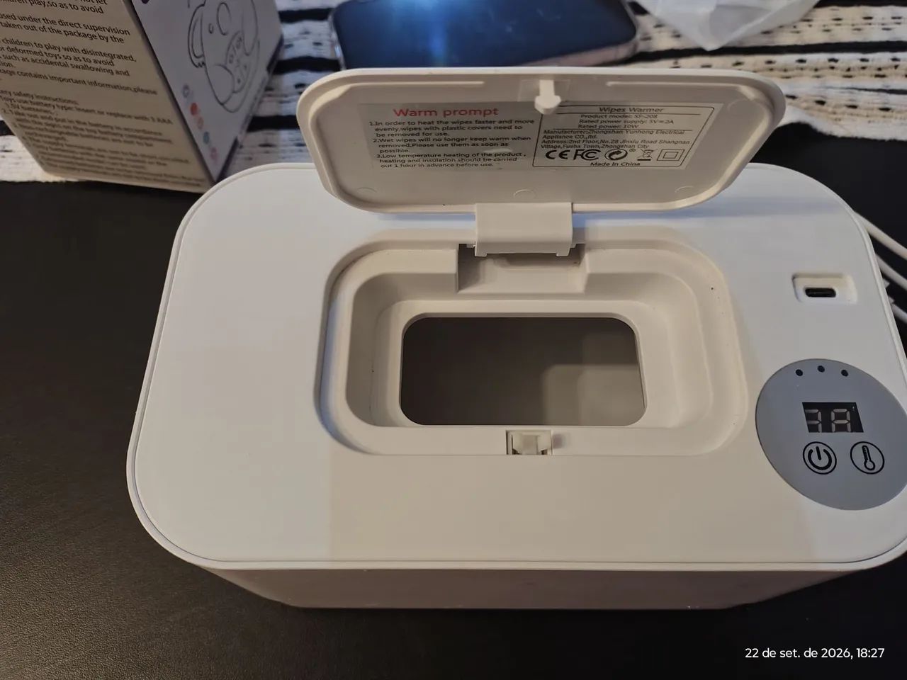 Porta lenço umedecido aquecedor