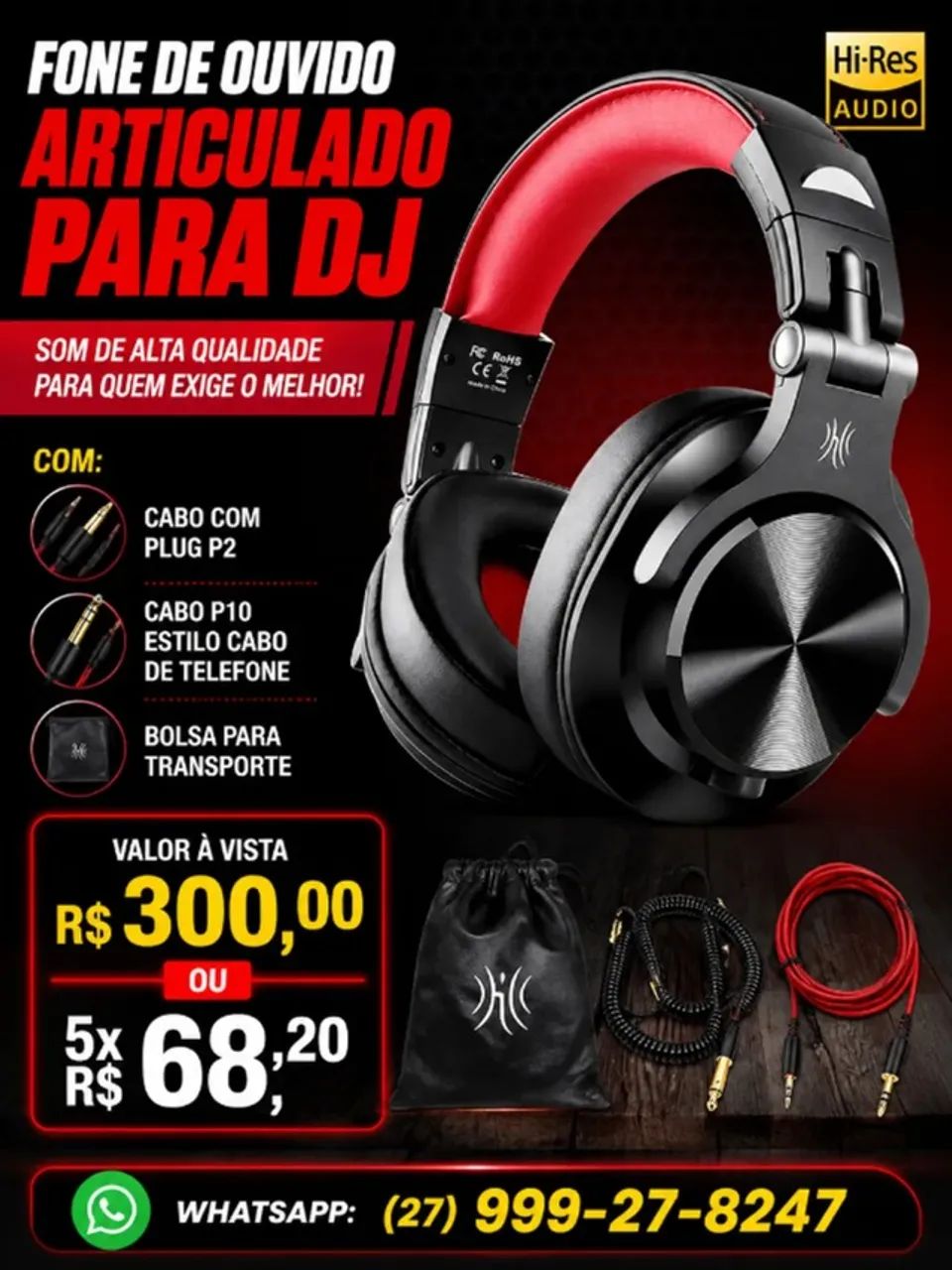 Fone de ouvido articulado para DJ