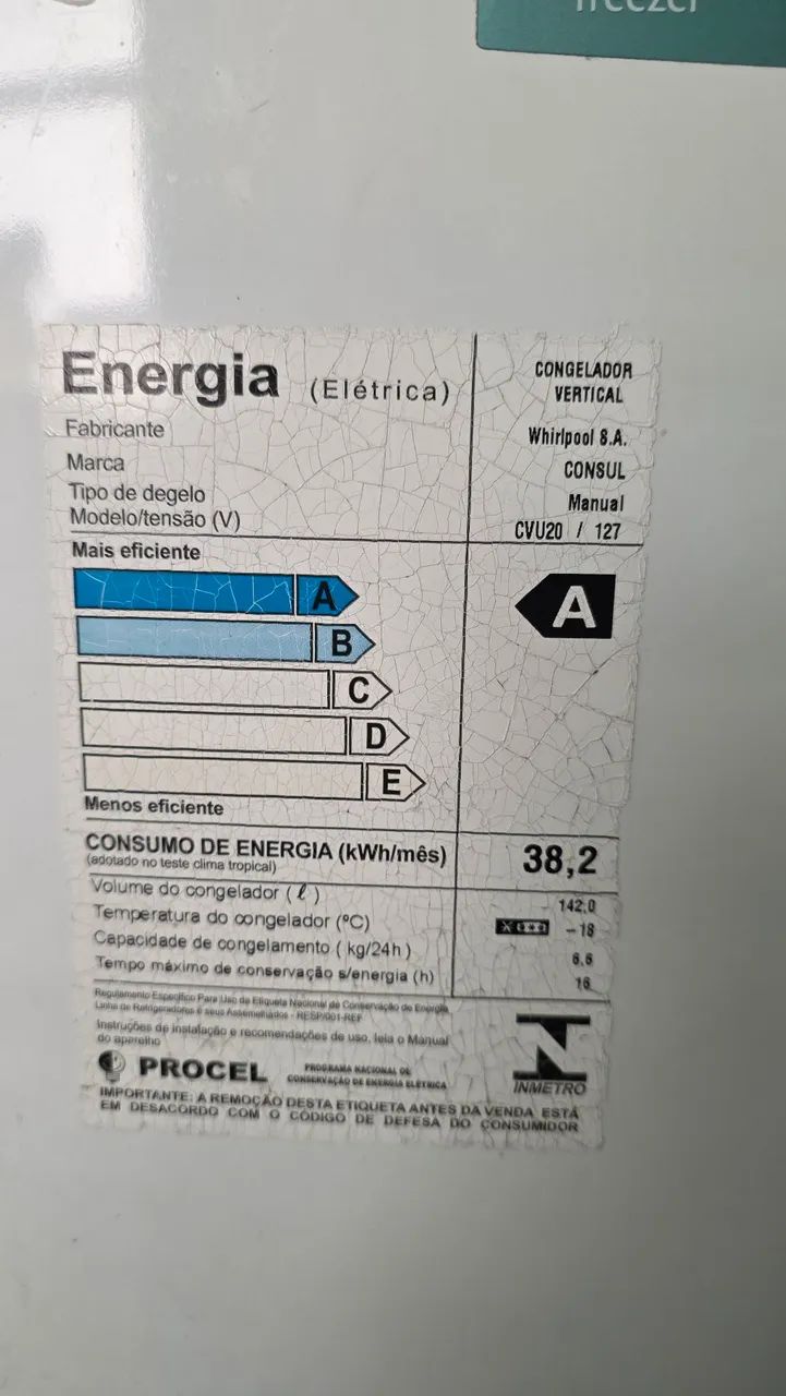 Freezer vertical Consul 142 litros em excelente estado 127v