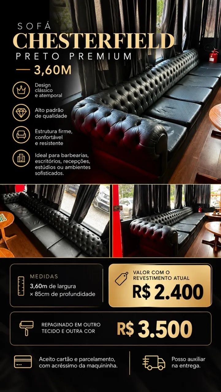 SOFÁ CHESTERFIELD PRETO PREMIUM ? 3,60M - Foto 2
