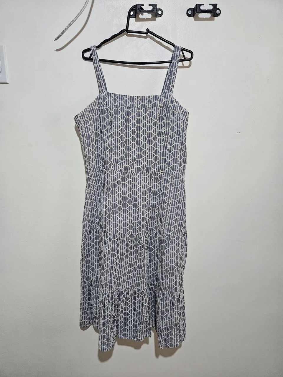 Vestido azul e branco longo