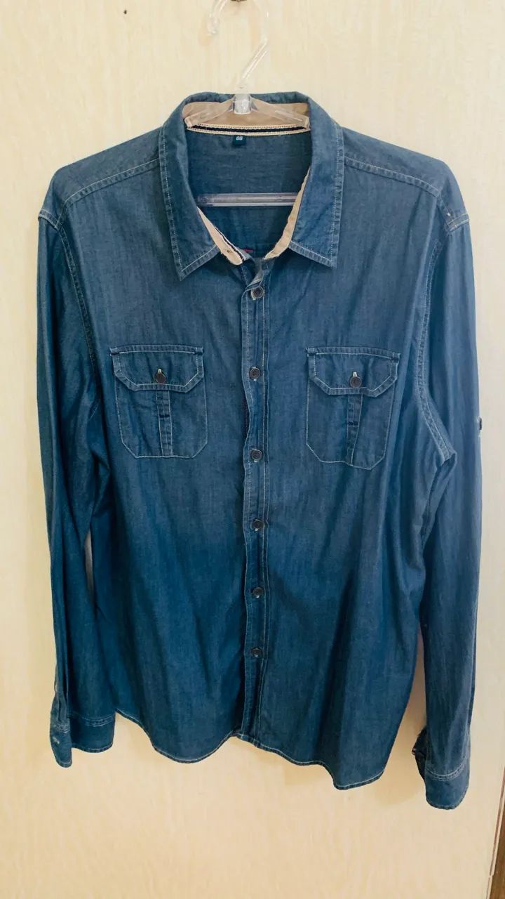 Camisa Jeans Masculina Manga Longa