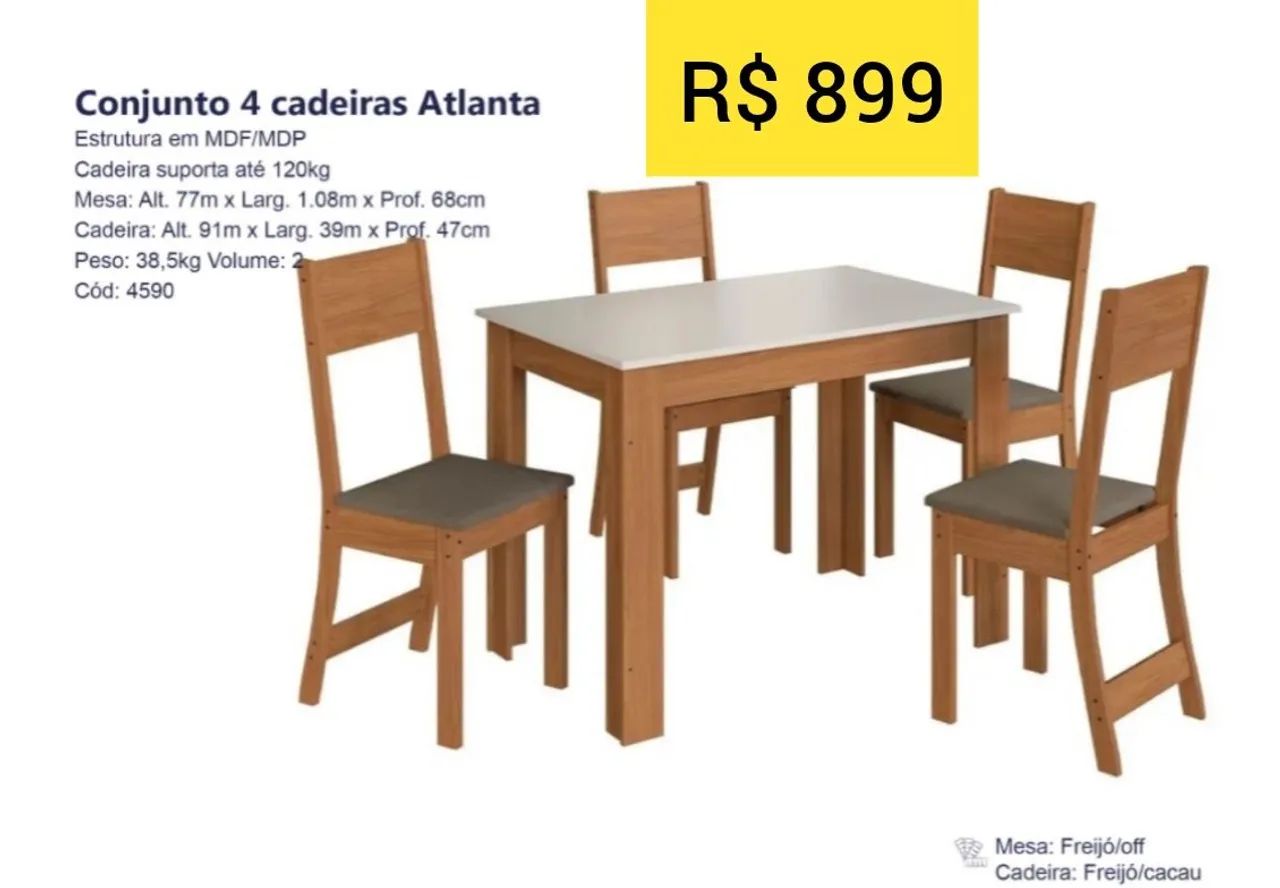 Mesa de jantar com 4 cadeiras 