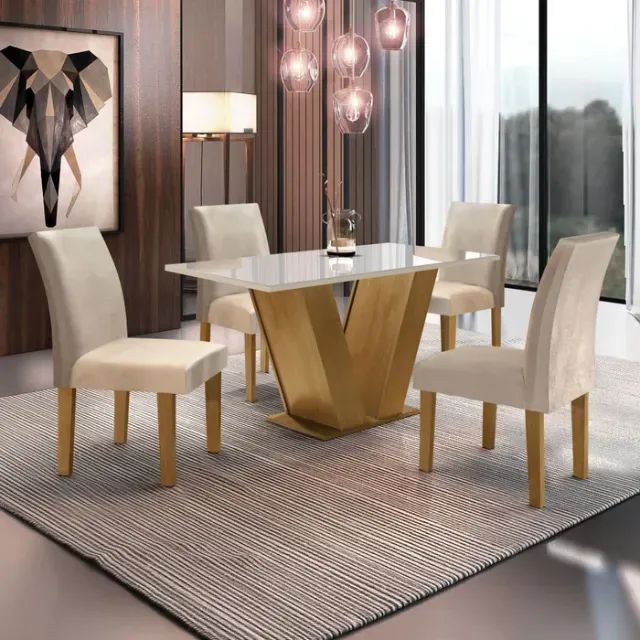 Conjunto Mesa e 4 Cadeiras para Sala de Jantar Novo 
