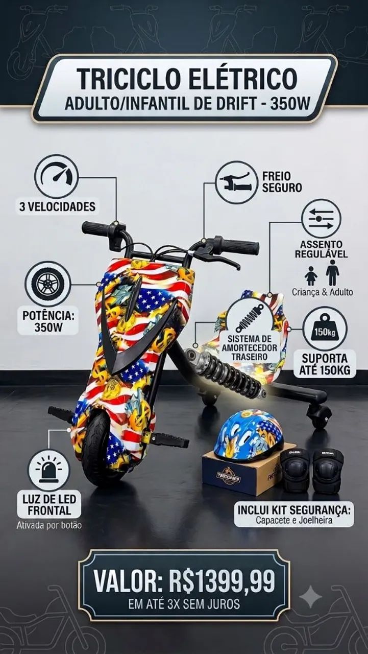Triciclo elétrico 350w