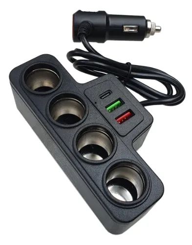 Extensor Divisor 4 tomadas Veicular Acendedor 12v/24v + USB e USB C 120w - Foto 3