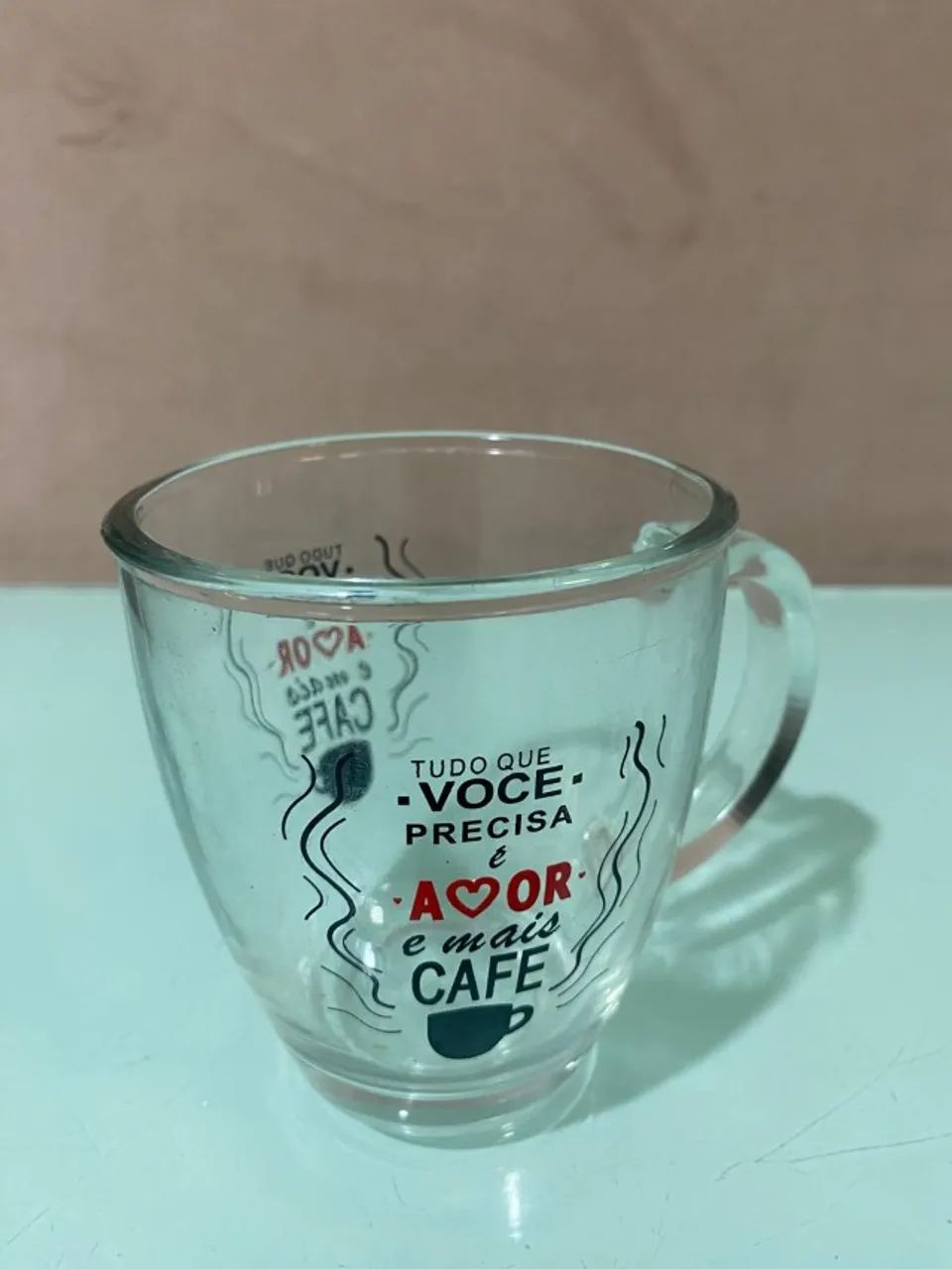 Caneca de Vidro com Frase Amor e Café Nova