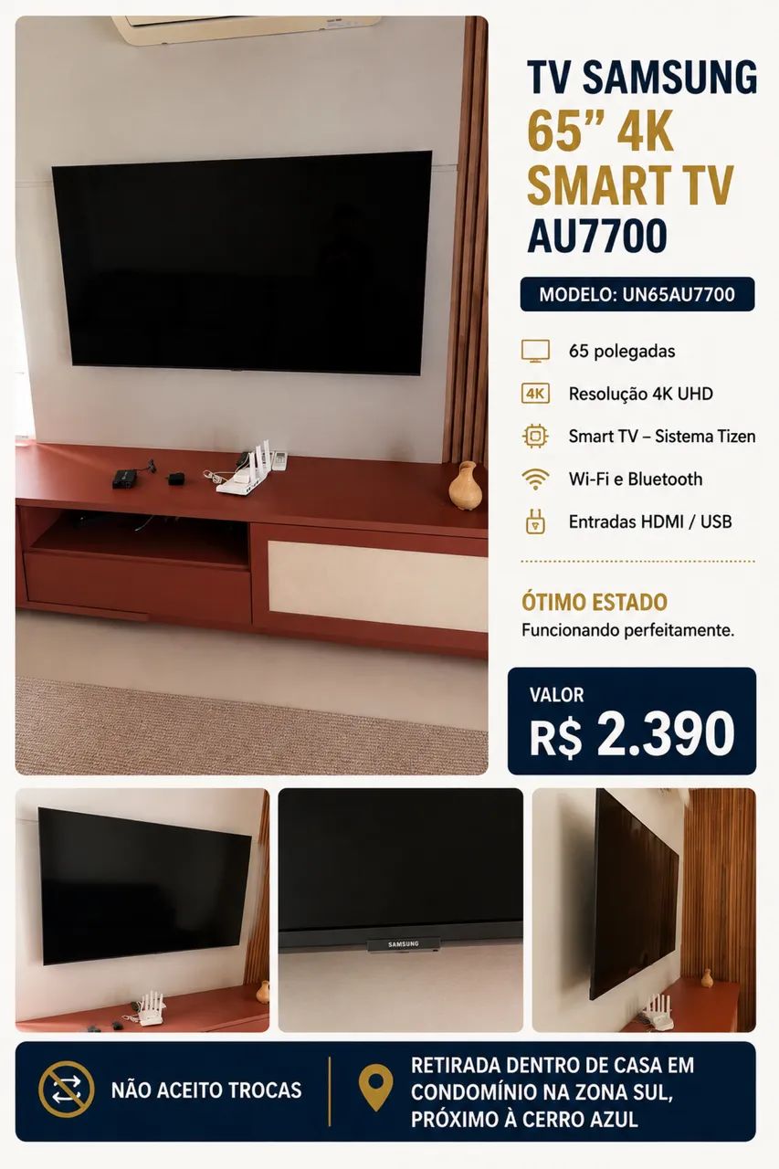 Smart TV Samsung 65 polegadas 4K AU7700