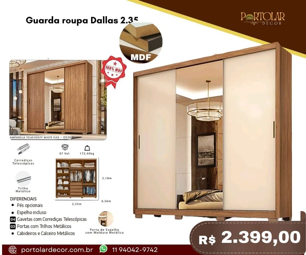 Guarda Roupa Dallas 2.3 - à pronta entrega 