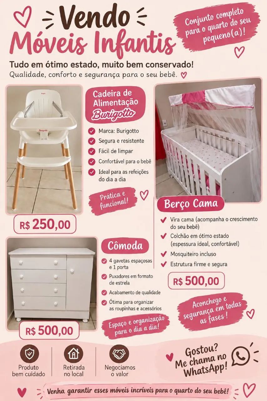 Vendo, berço+ cômoda+cadeira de bb
