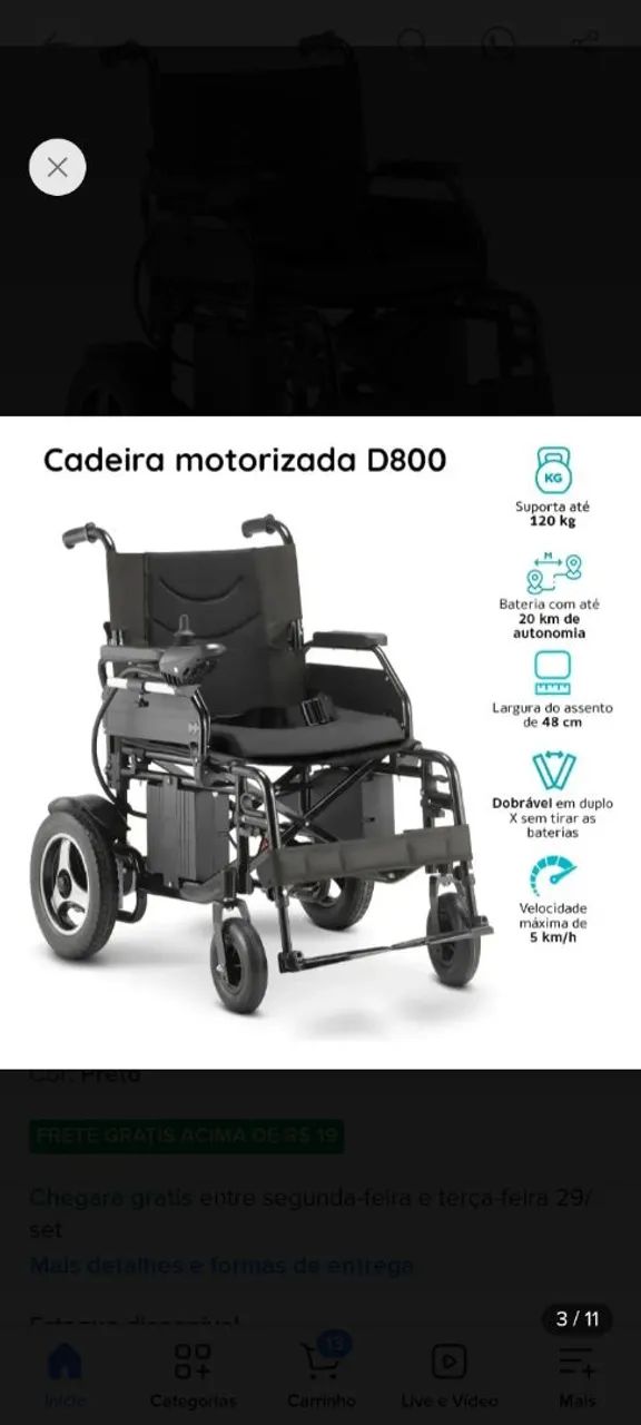 Cadeira de rodas automática dellamed para vender em estado de Nova com dez meses de uso. - Foto 4