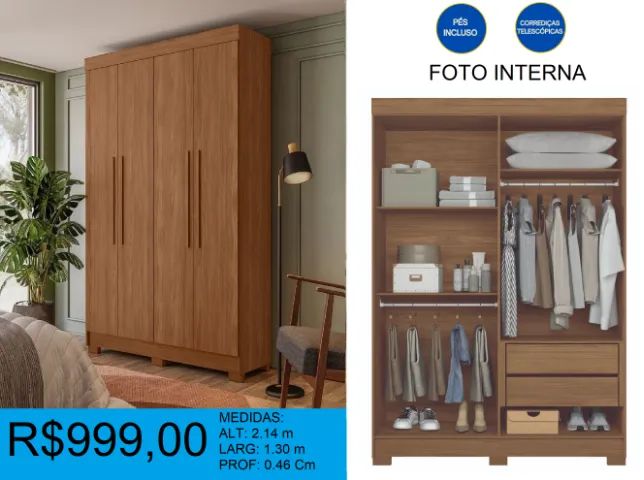 Guarda roupa solteiro 4 portas - entrega gratis  - Foto 2