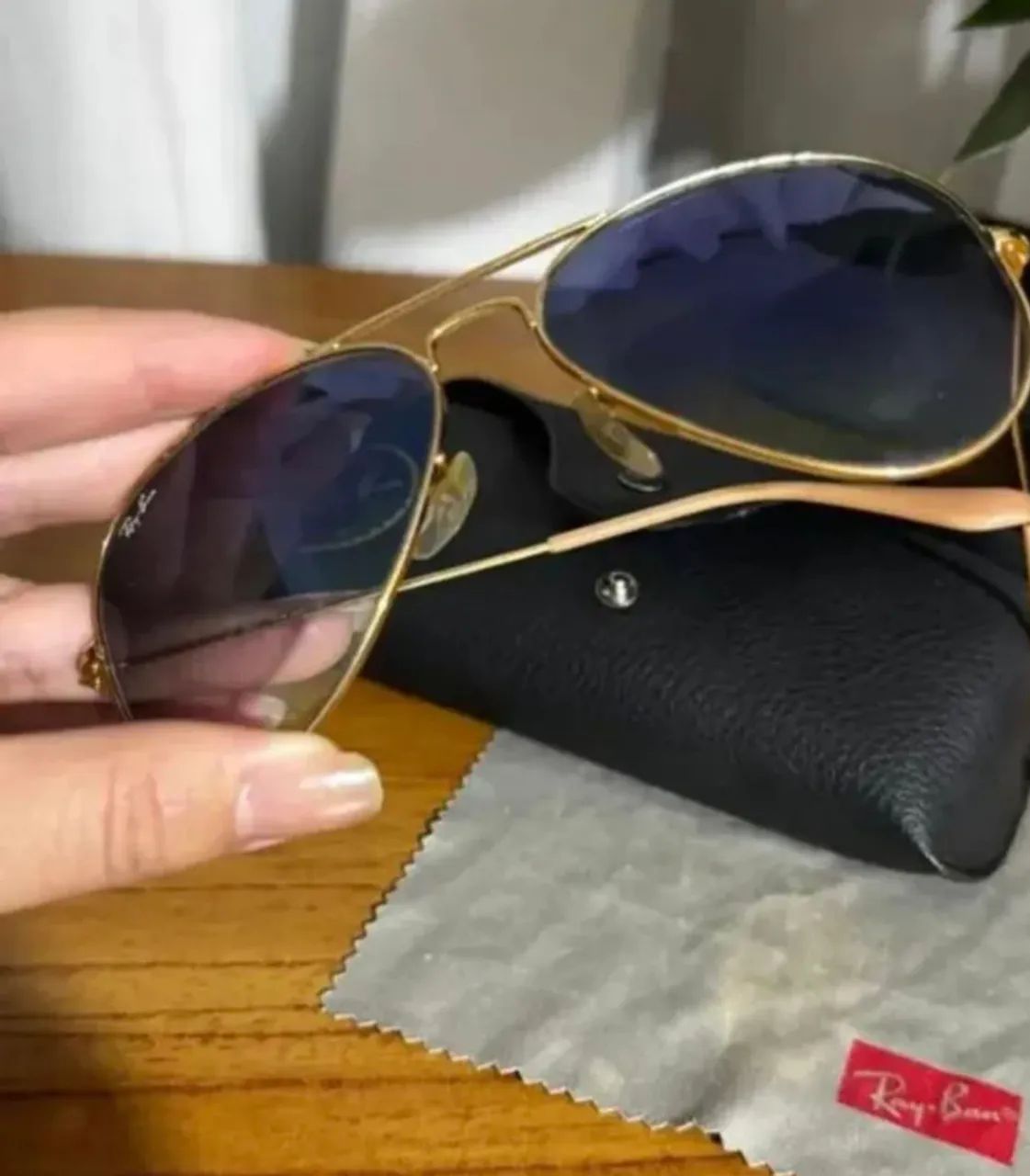 Óculos Ray-Ban Aviador Azul Espelhado + Case e Flanela