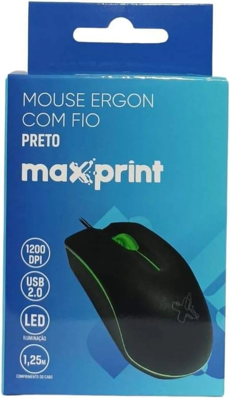 Mouse Com Fio Maxprint Ergon 1200DPI USB2.0 Preto - Foto 5