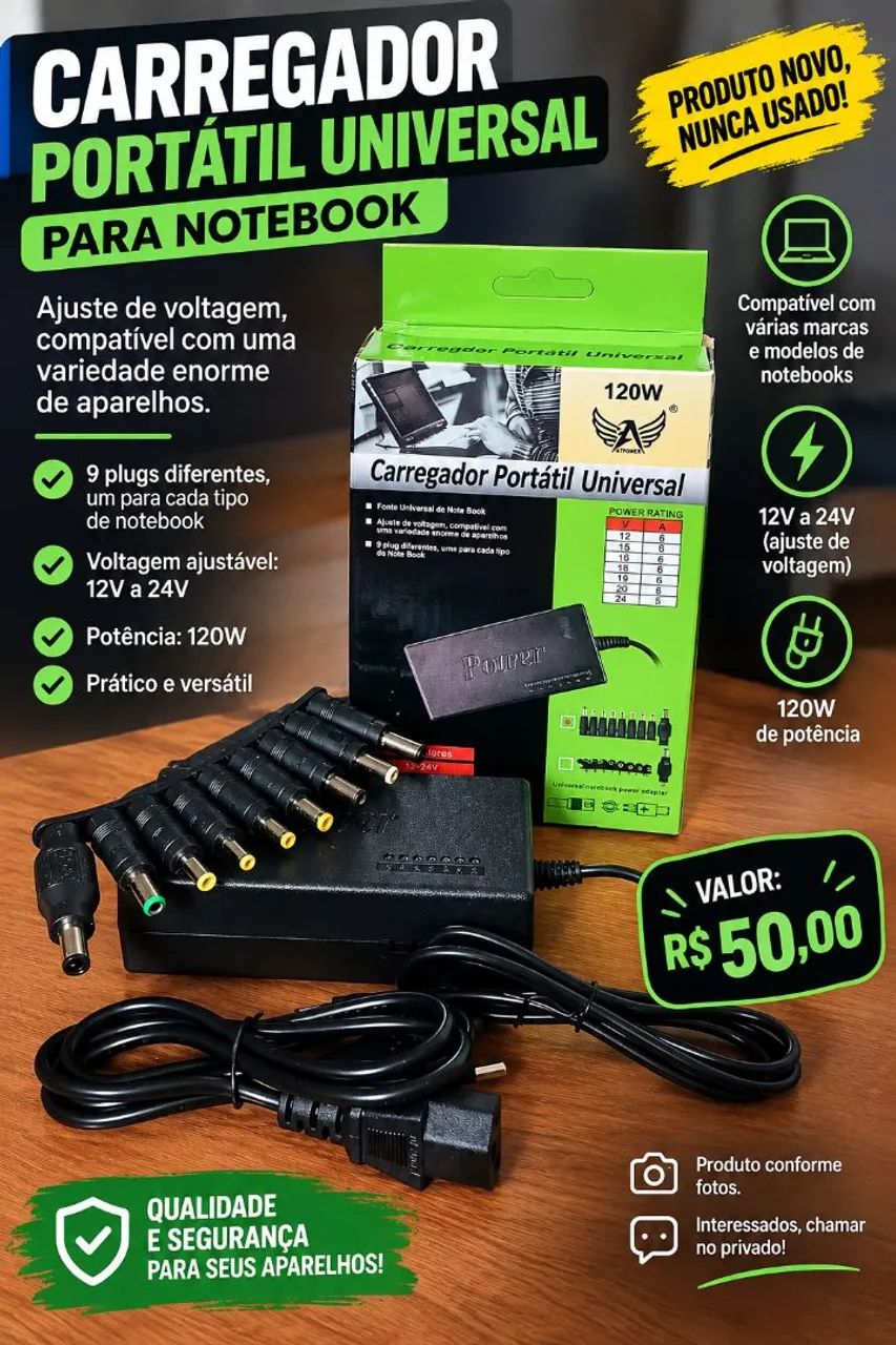 CARREGADOR UNIVERSAL DE NOTEBOOK 