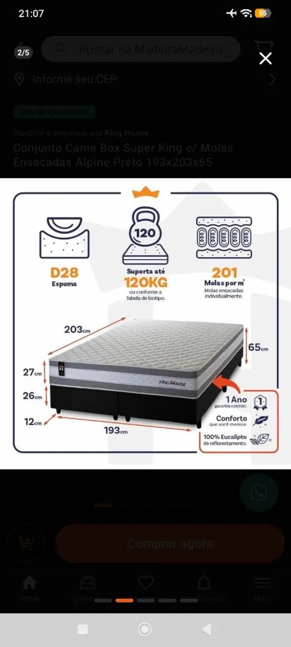 Cama Box Super King C/ Molas Ensacadas  - Foto 2