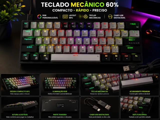 Teclado Mecânico 60% Switch Blue - Foto 2