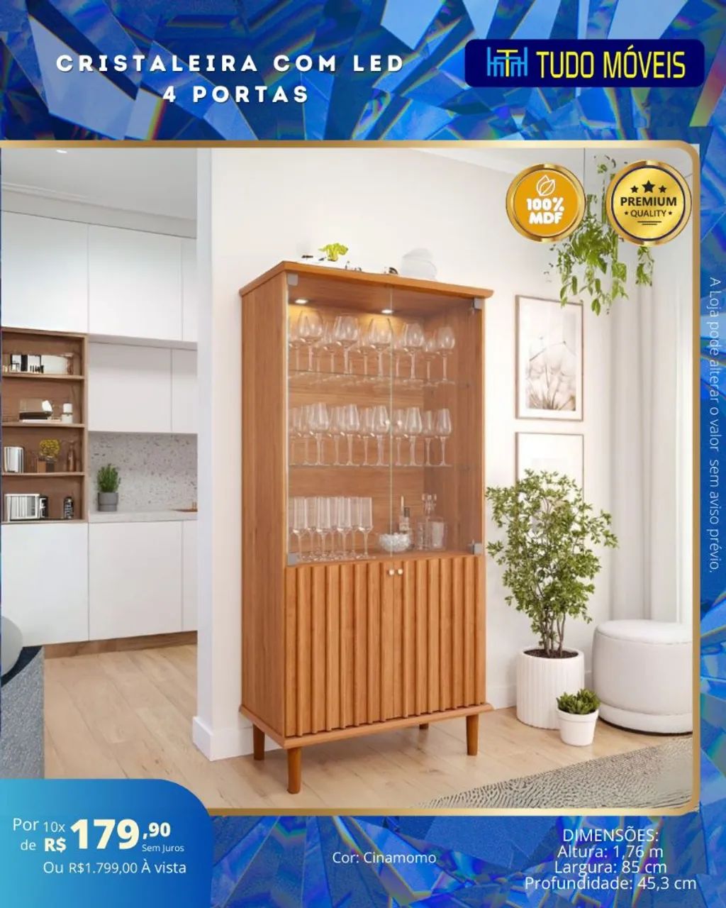 Buffet com LED e detalhes no ripado - 100% MDF 