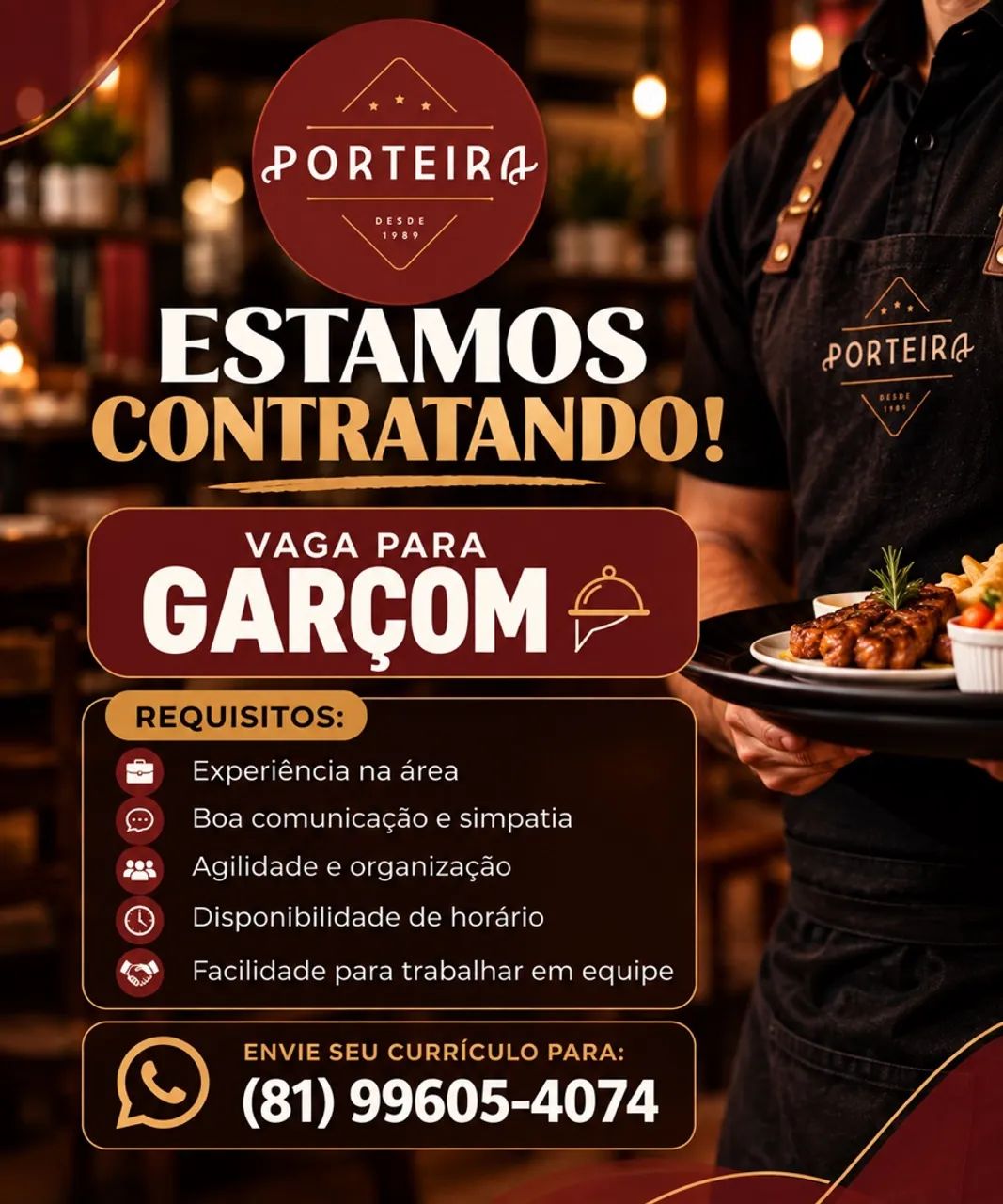 Vaga de emprego para garçom 