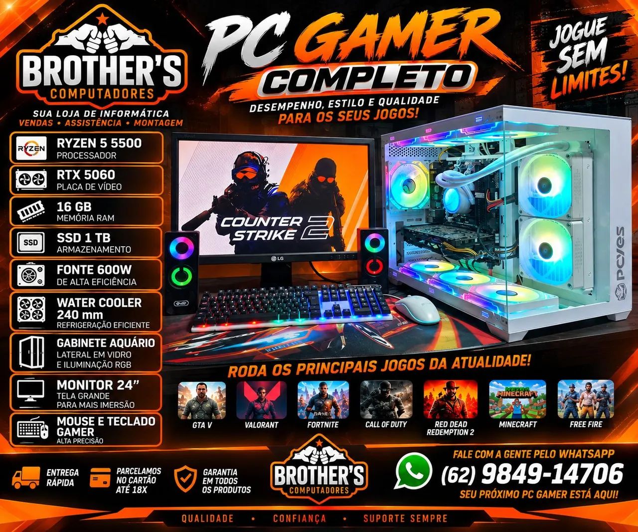 Pc Completo RTX 5060  Ryzen 5 5500 16 RAM SSD 1 TB 