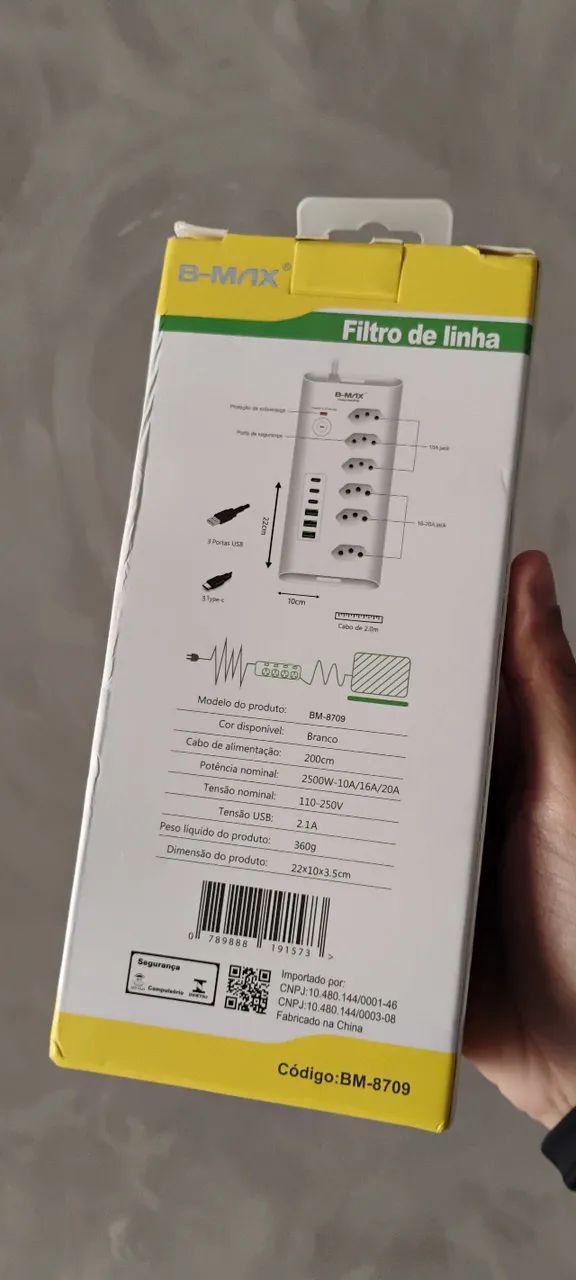 Filtro de Linha 6 Tomadas(10A/16A) - 03 Entradas USB e 03 Tipo-C 2M - B-MAX - Foto 4