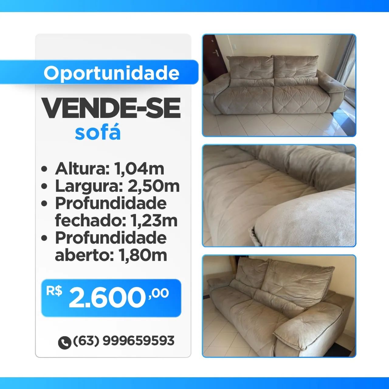 Sofá reclinável e retrátil.  