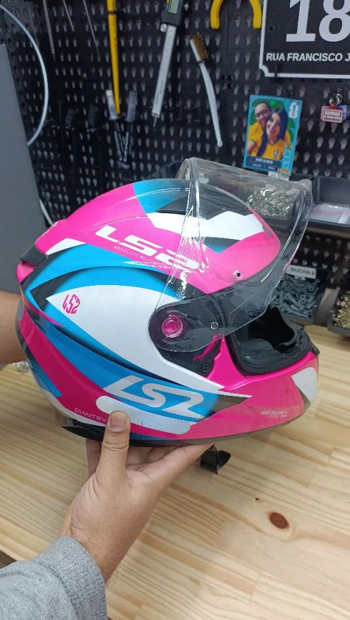 Capacete LS2 feminino com viseira solar - Usado poucas vezes 